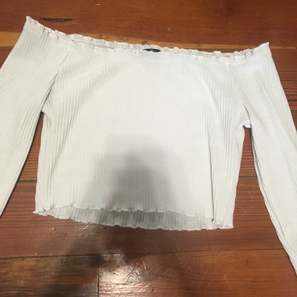 White Off Shoulder Long Sleeve Crop Top